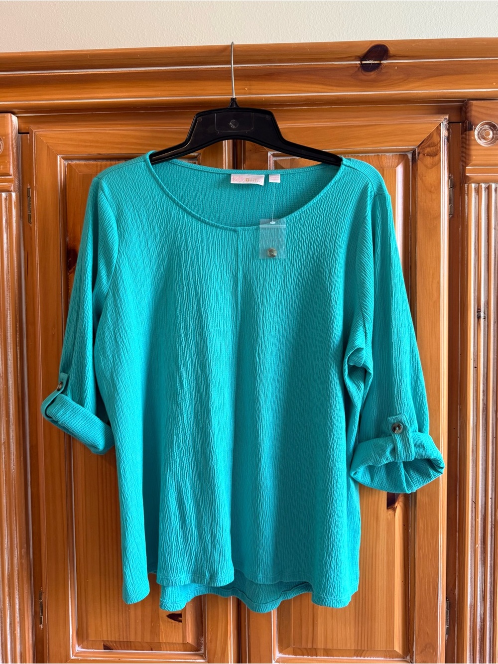 Belle by Kim Gravel Teal Roll-Tab Long Sleeve Top